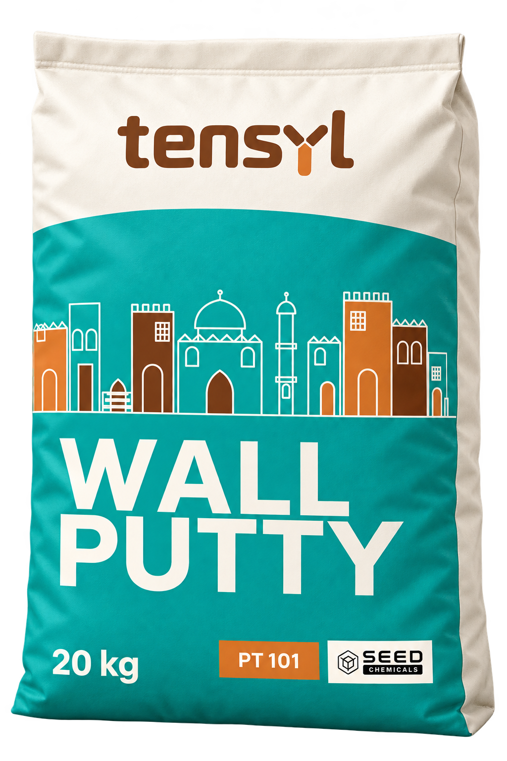 TENSYL PT 101 Wall Putty 20 kg bag, packaging design preview.