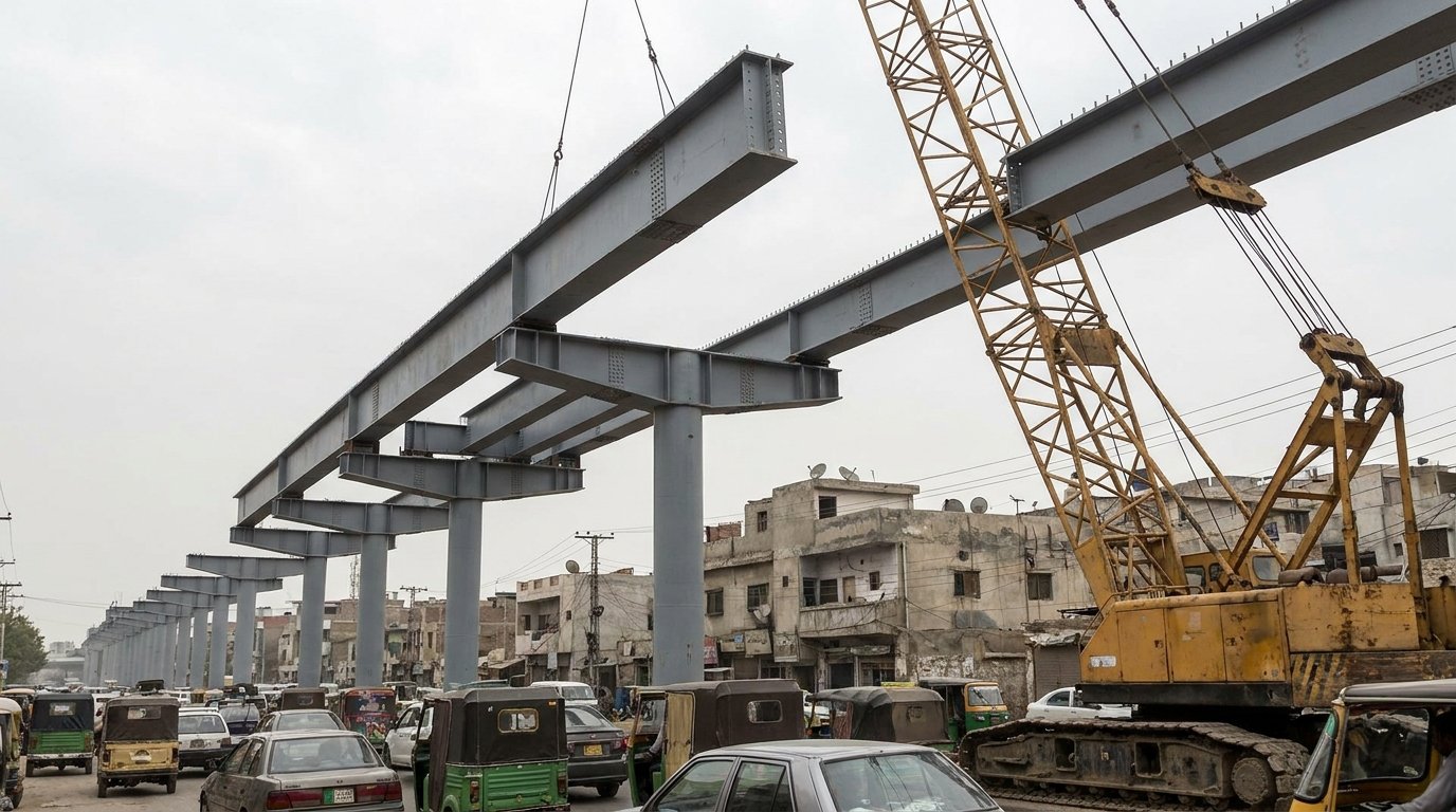 Structural steel erection for an elevated metro bus corridor